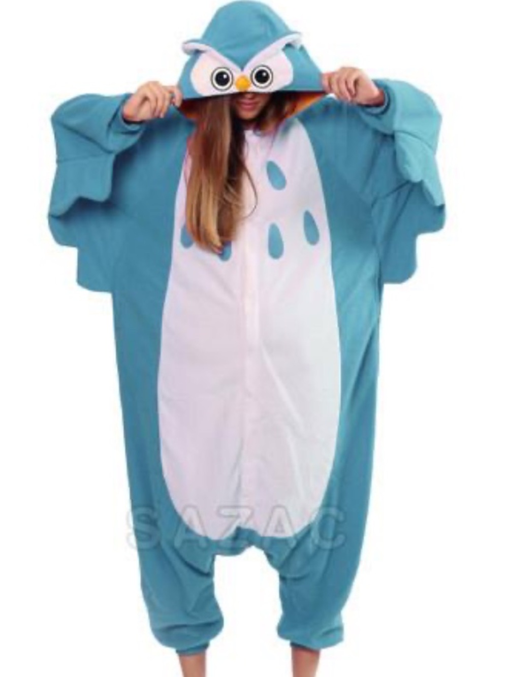 SAZAC Adult Blue Owl One-Piece Onesie Costume Halloween Party Pajamas. One Size.